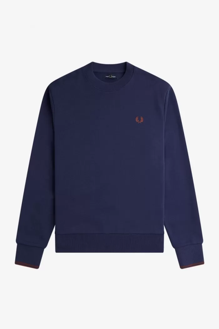 Fred Perry Crew Neck Men’s Sweatshirts French Navy Whisky Brown | YJOUR5793