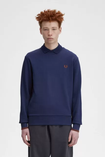 Fred Perry Crew Neck Men’s Sweatshirts French Navy Whisky Brown | YJOUR5793