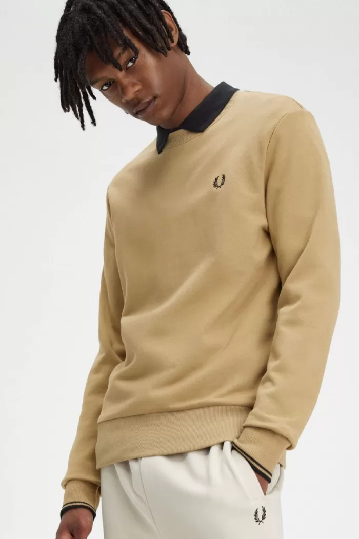 Fred Perry Crew Neck Men’s Sweatshirts Green Black | QHGUL9043