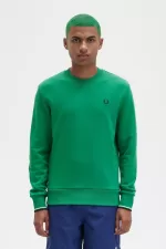 Fred Perry Crew Neck Men’s Sweatshirts Green | XVAPS2781