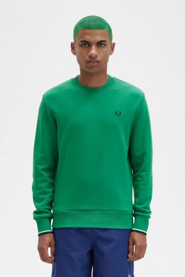 Fred Perry Crew Neck Men’s Sweatshirts Green | XVAPS2781