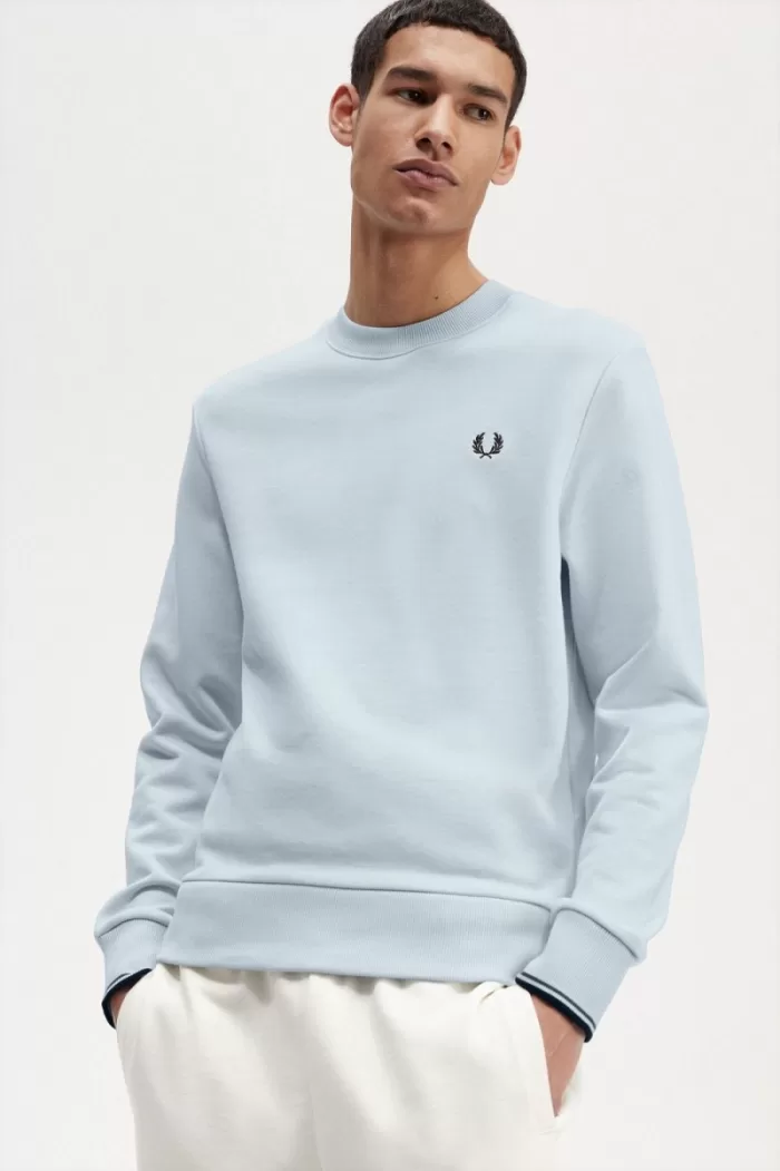 Fred Perry Crew Neck Men’s Sweatshirts Light Aqua | BRTEU9560