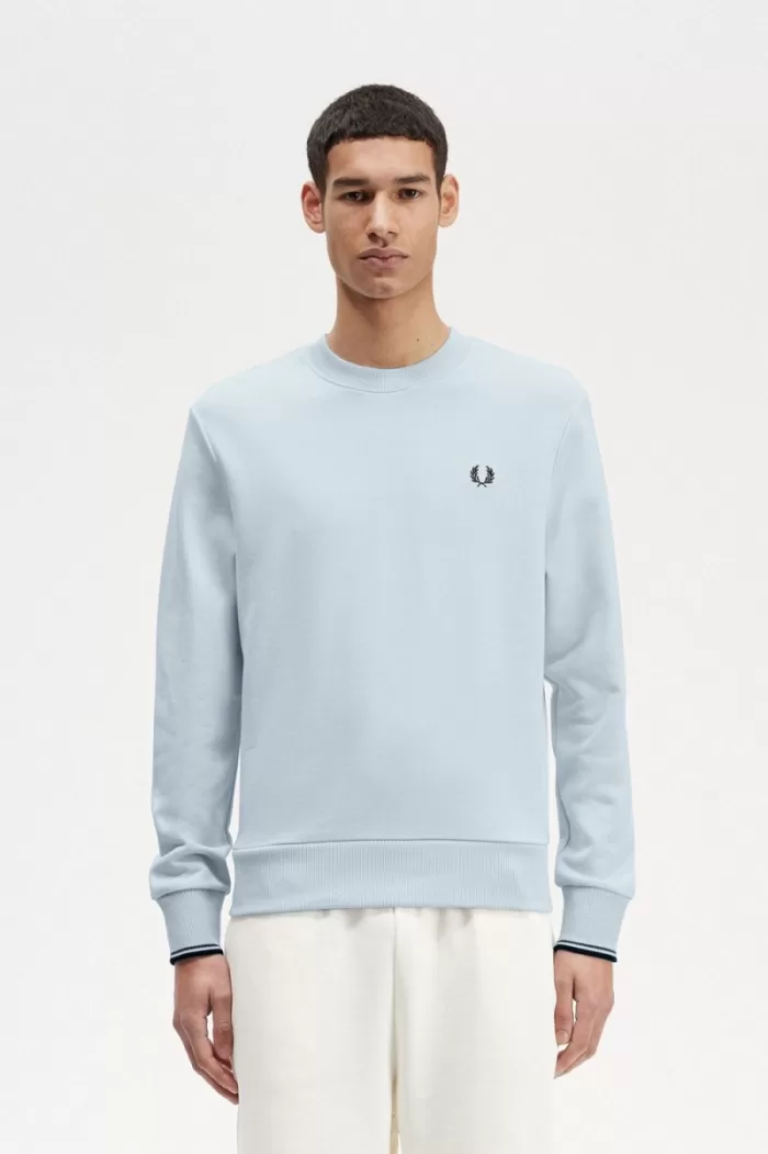 Fred Perry Crew Neck Men’s Sweatshirts Light Aqua | BRTEU9560