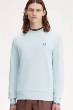 Fred Perry Crew Neck Men’s Sweatshirts Light Aqua Midnight Blue | EANKS3859