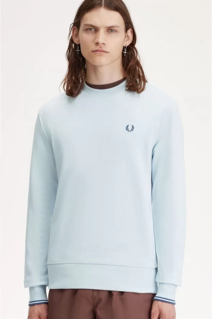 Fred Perry Crew Neck Men’s Sweatshirts Light Aqua Midnight Blue | EANKS3859