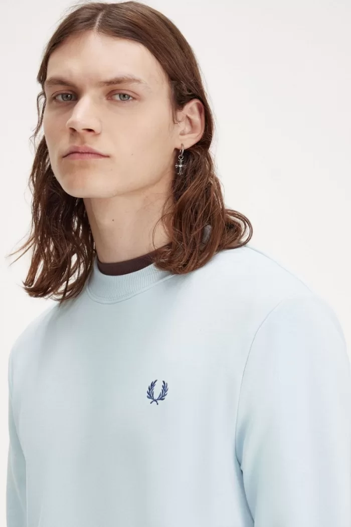 Fred Perry Crew Neck Men’s Sweatshirts Light Aqua Midnight Blue | EANKS3859