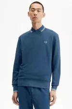 Fred Perry Crew Neck Men’s Sweatshirts Midnight Blue Light Aqua | PTOXD1045