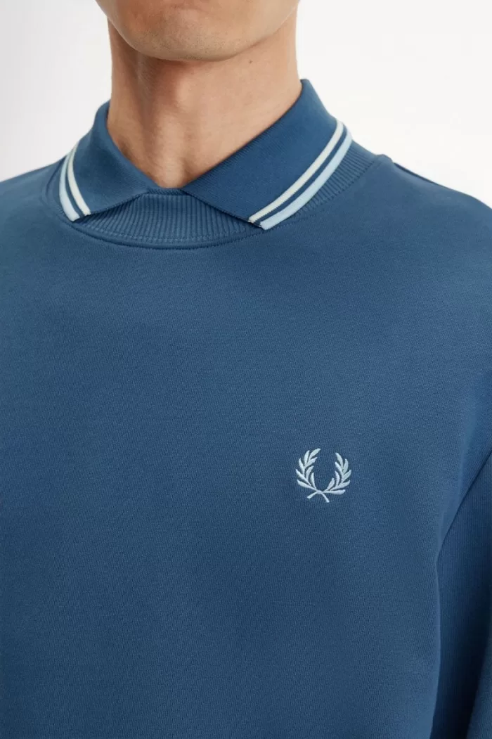 Fred Perry Crew Neck Men’s Sweatshirts Midnight Blue Light Aqua | PTOXD1045