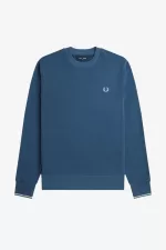 Fred Perry Crew Neck Men’s Sweatshirts Midnight Blue Light Aqua | PTOXD1045