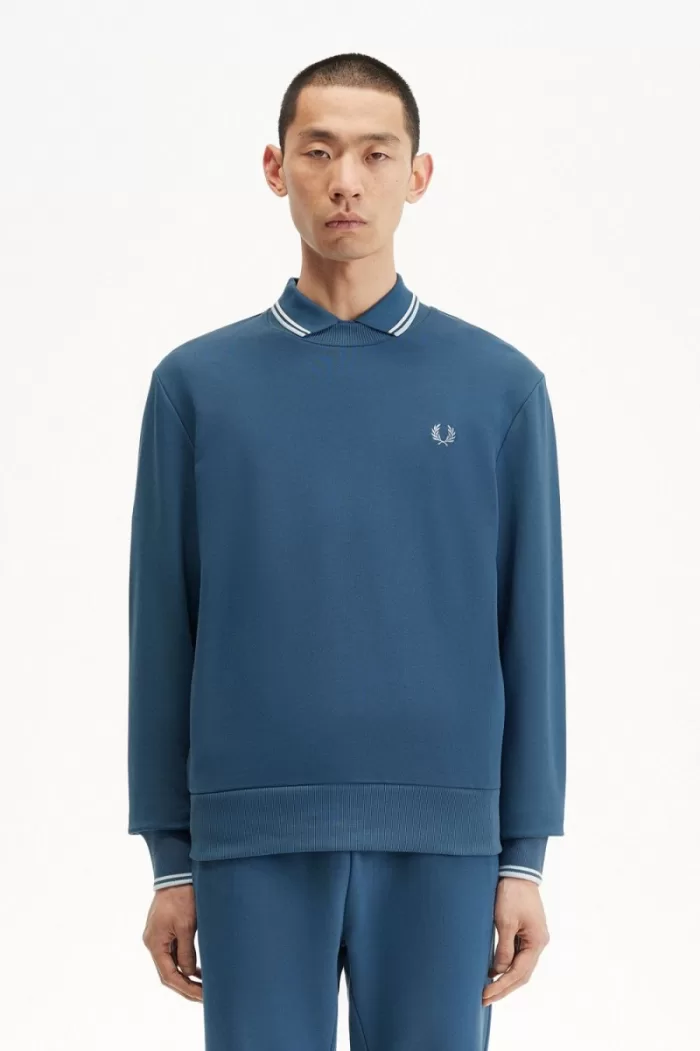 Fred Perry Crew Neck Men’s Sweatshirts Midnight Blue Light Aqua | PTOXD1045