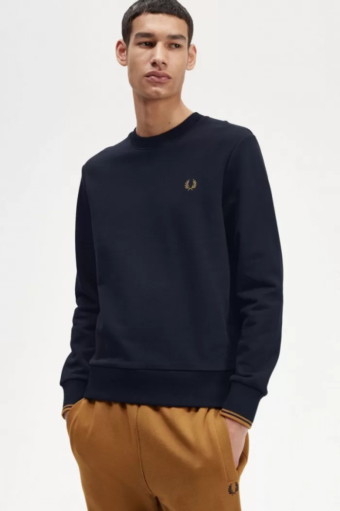 Fred Perry Crew Neck Men’s Sweatshirts Navy Dark Coffee | ZLVRI0358