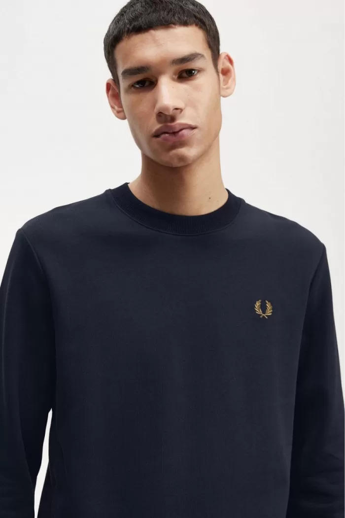 Fred Perry Crew Neck Men’s Sweatshirts Navy Dark Coffee | ZLVRI0358