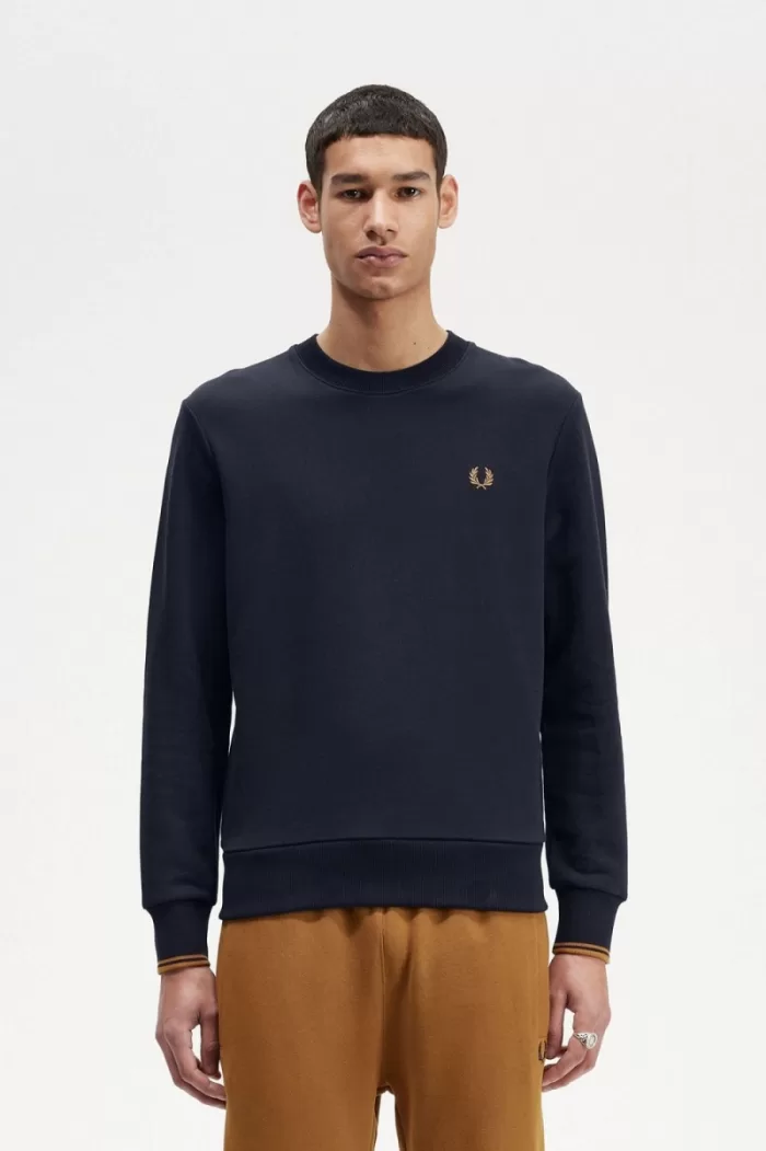 Fred Perry Crew Neck Men’s Sweatshirts Navy Dark Coffee | ZLVRI0358