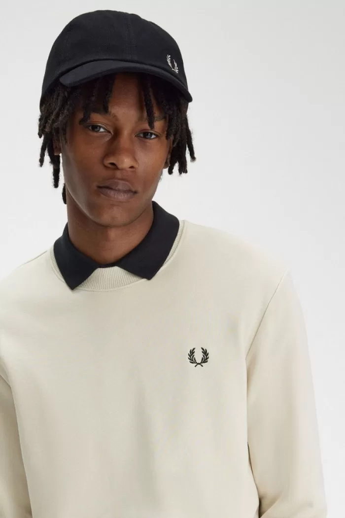 Fred Perry Crew Neck Men’s Sweatshirts Oatmeal Black | ABPMC0416