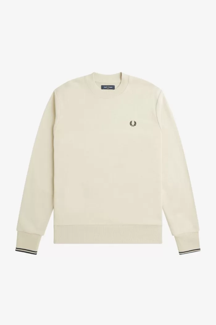 Fred Perry Crew Neck Men’s Sweatshirts Oatmeal Black | ABPMC0416