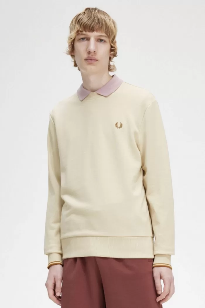 Fred Perry Crew Neck Men’s Sweatshirts Oatmeal | JDWQS8057