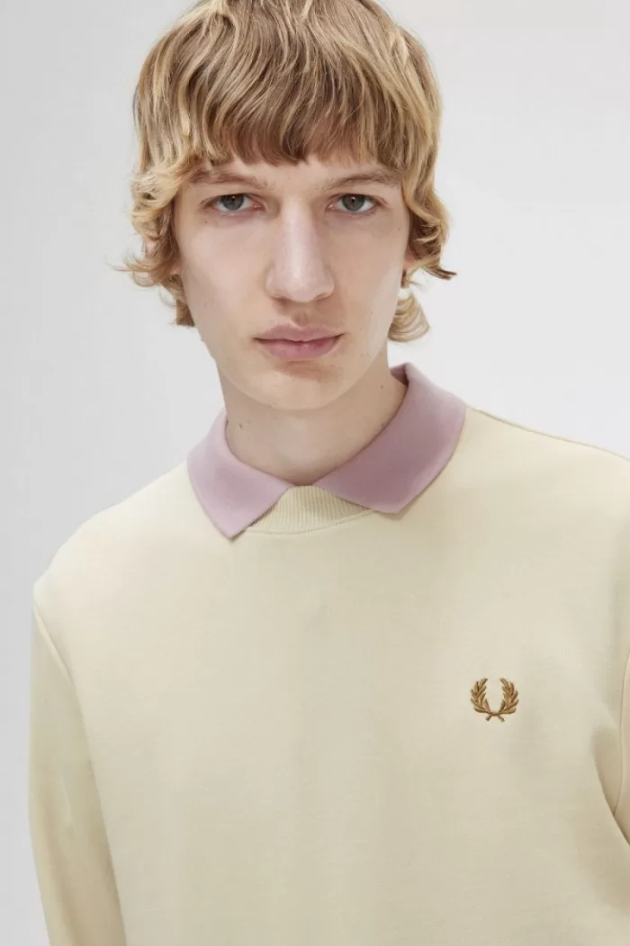 Fred Perry Crew Neck Men’s Sweatshirts Oatmeal | JDWQS8057