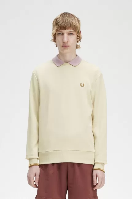 Fred Perry Crew Neck Men’s Sweatshirts Oatmeal | JDWQS8057