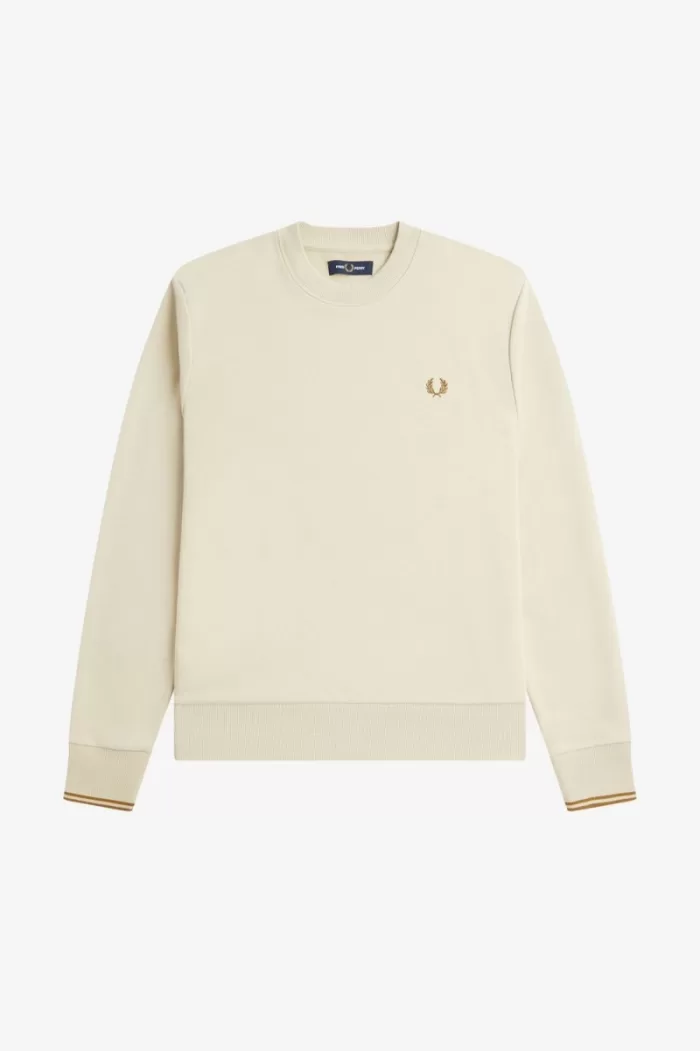 Fred Perry Crew Neck Men’s Sweatshirts Oatmeal | JDWQS8057