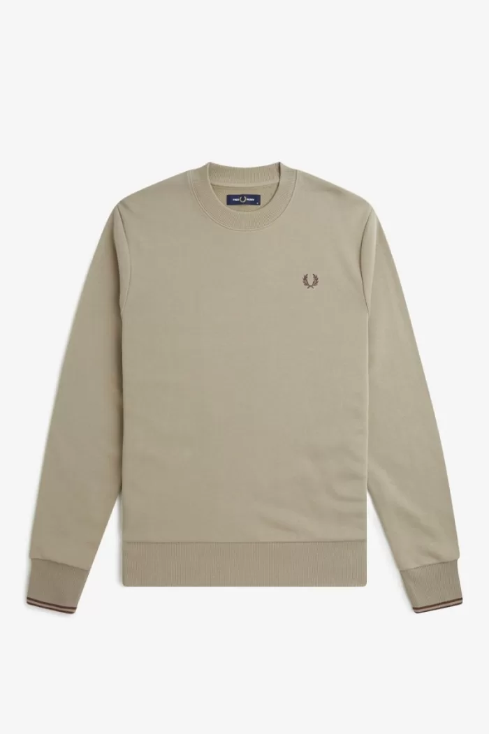 Fred Perry Crew Neck Men’s Sweatshirts Warm Grey Dark Red | WKIRL1340