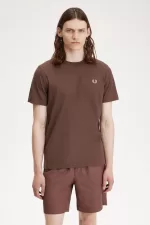 Fred Perry Crew Neck Men’s T-Shirt Dark Red Warm Grey | KZNVD1037