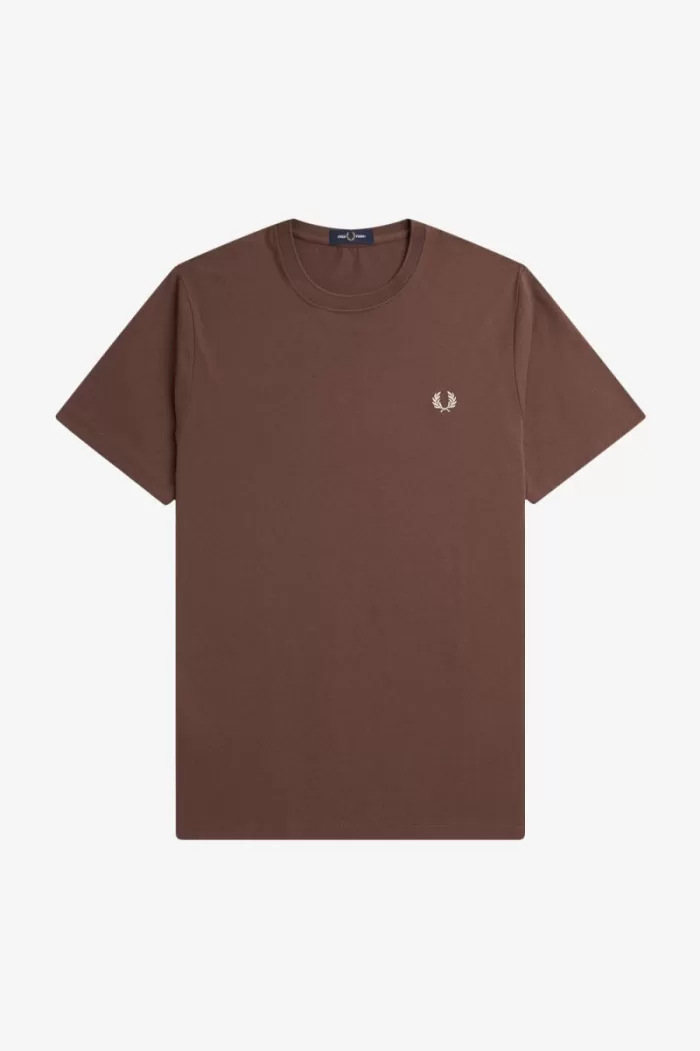 Fred Perry Crew Neck Men’s T-Shirt Dark Red Warm Grey | KZNVD1037