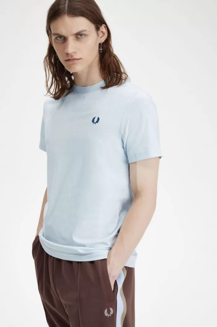 Fred Perry Crew Neck Men’s T-Shirt Light Aqua Midnight Blue | YEJRU8413