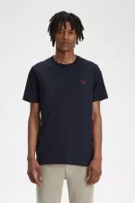 Fred Perry Crew Neck Men’s T-Shirt Navy Burnt Red | KWSRL0417