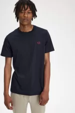 Fred Perry Crew Neck Men’s T-Shirt Navy Burnt Red | KWSRL0417