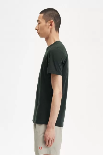 Fred Perry Crew Neck Men’s T-Shirt Night Green Snow White | VWKUA7459