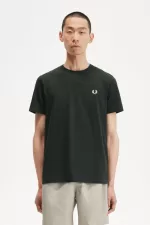 Fred Perry Crew Neck Men’s T-Shirt Night Green Snow White | VWKUA7459