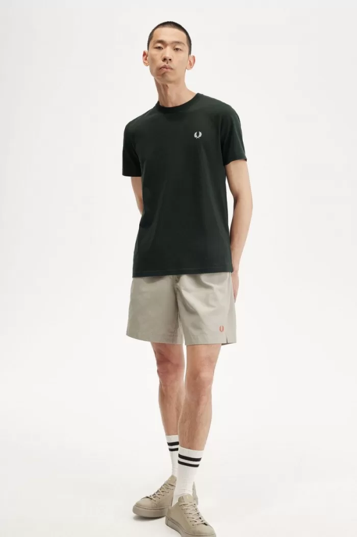 Fred Perry Crew Neck Men’s T-Shirt Night Green Snow White | VWKUA7459