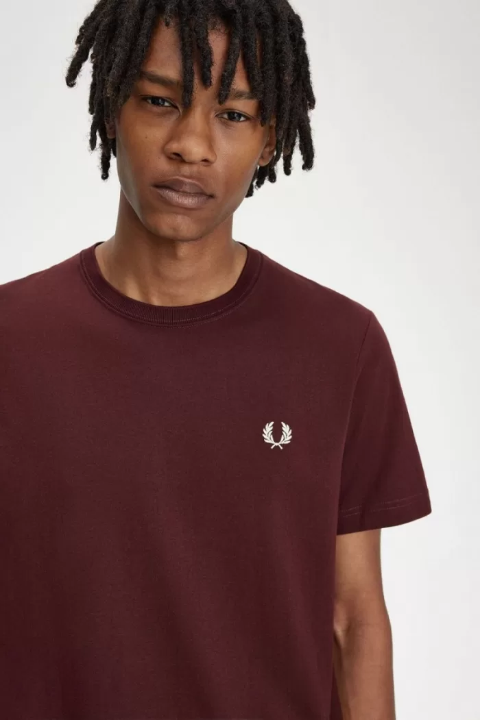 Fred Perry Crew Neck Men’s T-Shirt Oxblood Beige | AQSTI1325