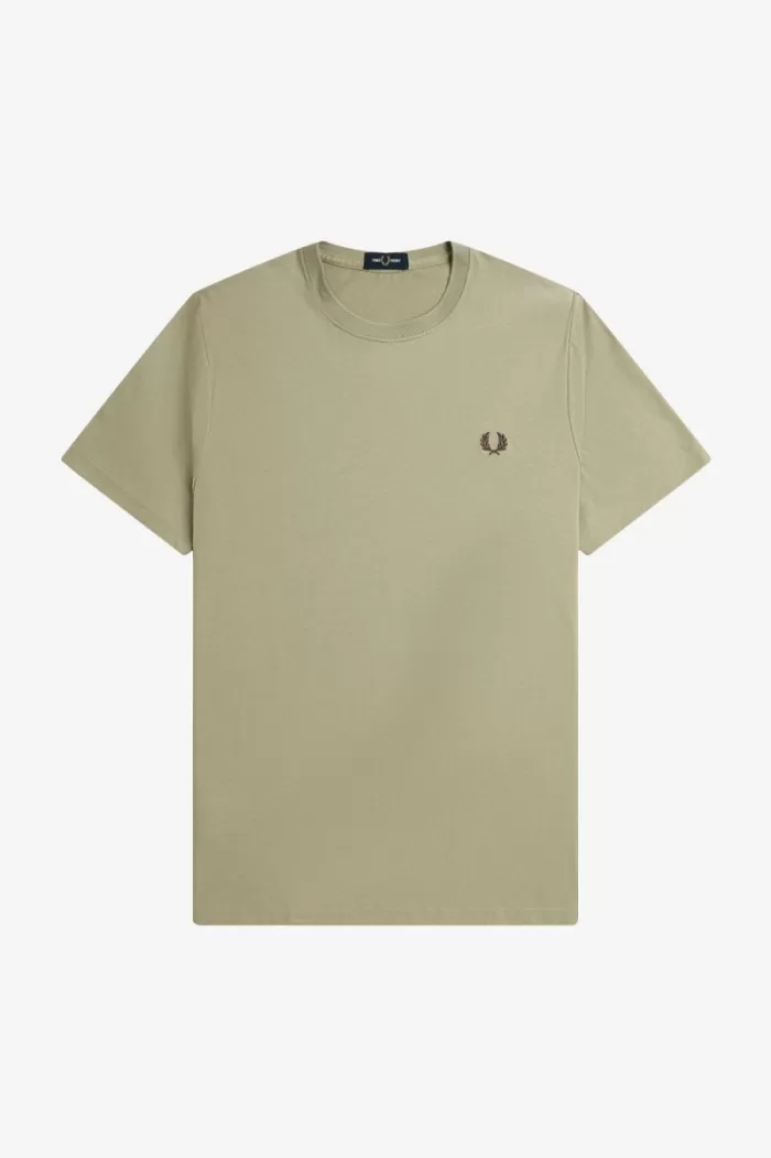 Fred Perry Crew Neck Men’s T-Shirt Warm Grey Dark Red | ELFZO7239