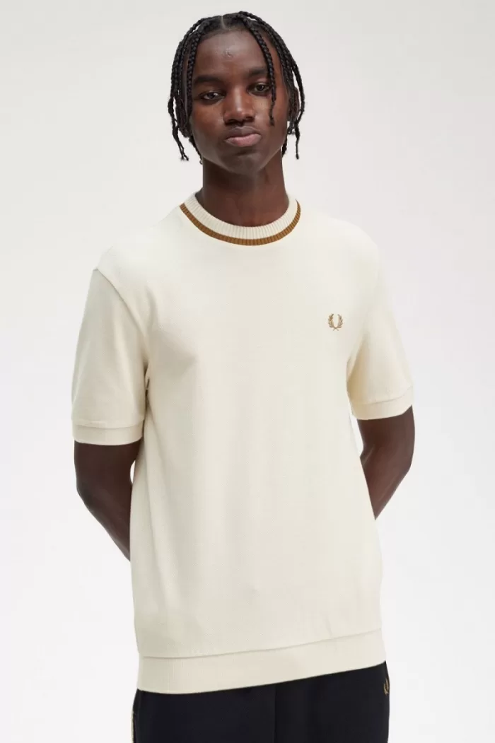 Fred Perry Crew Neck Piqué Men’s T-Shirt Oatmeal | LFINK7468