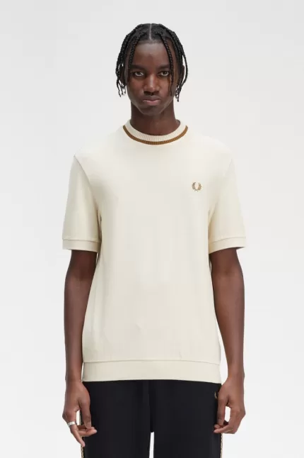 Fred Perry Crew Neck Piqué Men’s T-Shirt Oatmeal | LFINK7468