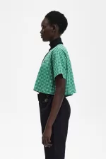 Fred Perry Cropped Gingham Piqué Women’s Polo Shirt Green | FOHWT6529