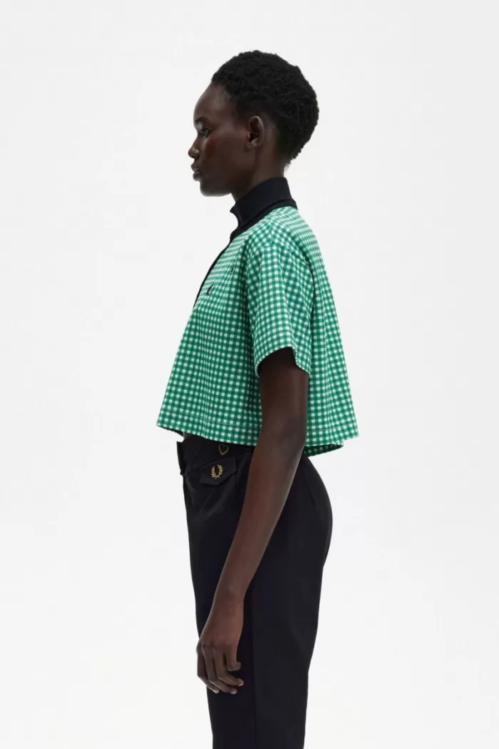 Fred Perry Cropped Gingham Piqué Women’s Polo Shirt Green | FOHWT6529