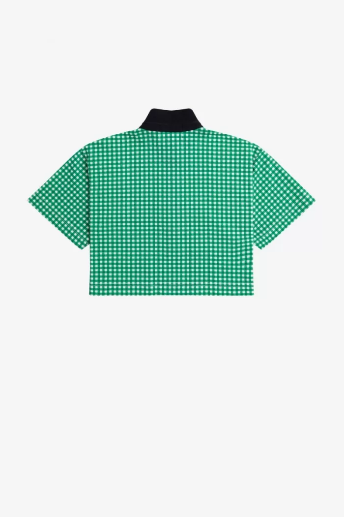 Fred Perry Cropped Gingham Piqué Women’s Polo Shirt Green | FOHWT6529