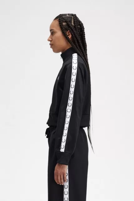 Fred Perry Cropped Taped Track Women’s Jackets Black | BQPAZ8193