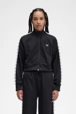 Fred Perry Cropped Taped Track Women’s Jackets Black | BQPAZ8193