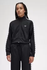 Fred Perry Cropped Taped Track Women’s Jackets Black | BQPAZ8193