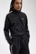 Fred Perry Cropped Taped Track Women’s Jackets Black | BQPAZ8193