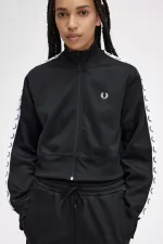 Fred Perry Cropped Taped Track Women’s Jackets Black | BQPAZ8193