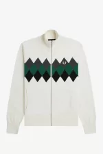 Fred Perry Diamond Intarsia Men’s Cardigan Snow White | NIOHE3258