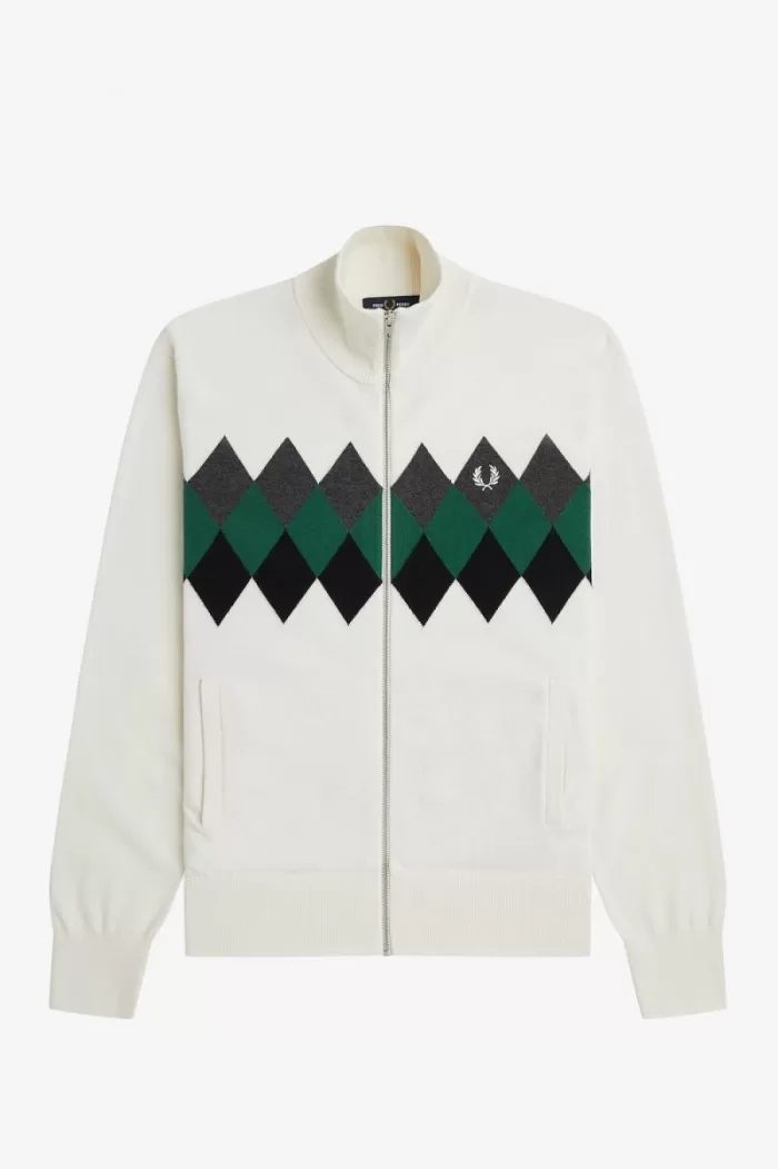 Fred Perry Diamond Intarsia Men’s Cardigan Snow White | NIOHE3258