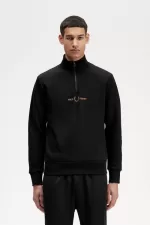 Fred Perry Double Graphic Half Zip Men’s Sweatshirts Black | ZUOBY5624