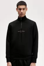 Fred Perry Double Graphic Half Zip Men’s Sweatshirts Black | ZUOBY5624