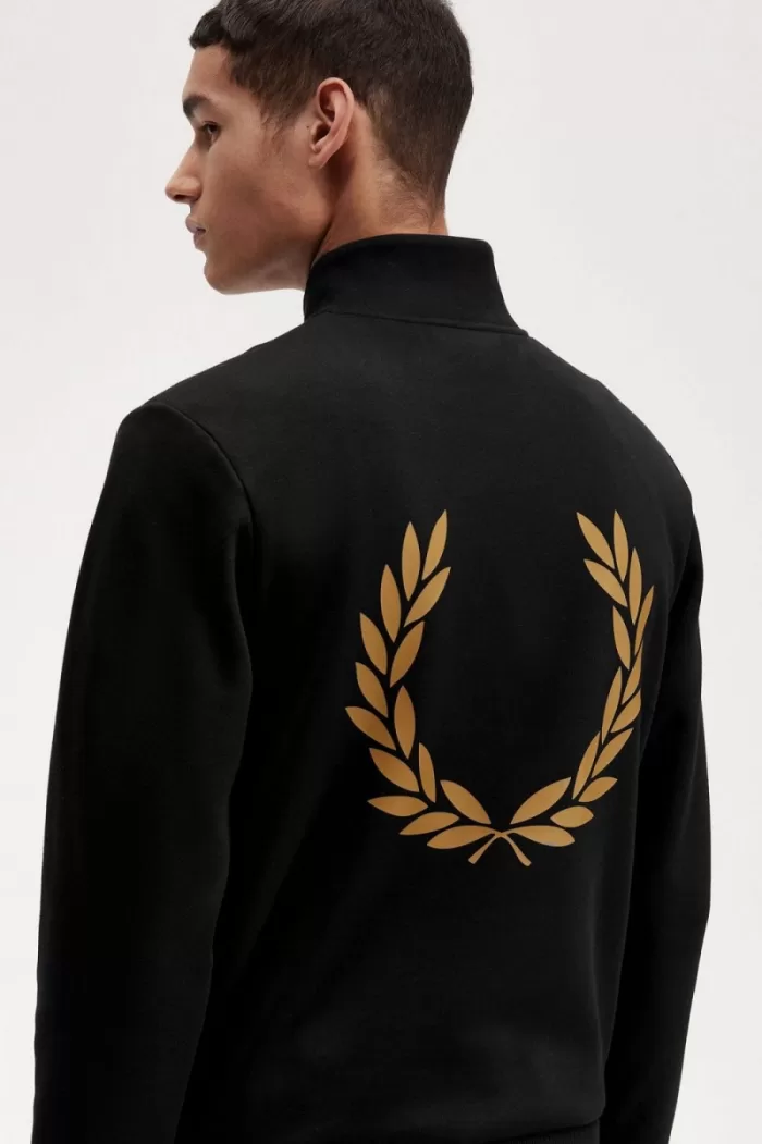 Fred Perry Double Graphic Half Zip Men’s Sweatshirts Black | ZUOBY5624