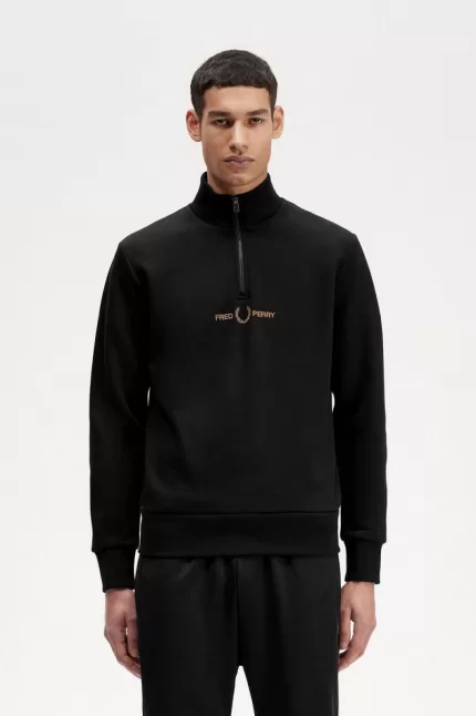 Fred Perry Double Graphic Half Zip Men’s Sweatshirts Black | ZUOBY5624